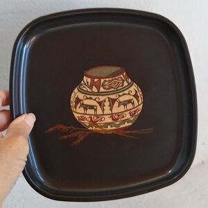 VINTAGE COUROC TRAY NATIVE SOUTHWEST POTTERY & WHEAT MONTEREY CALIFORNIA 8.5"